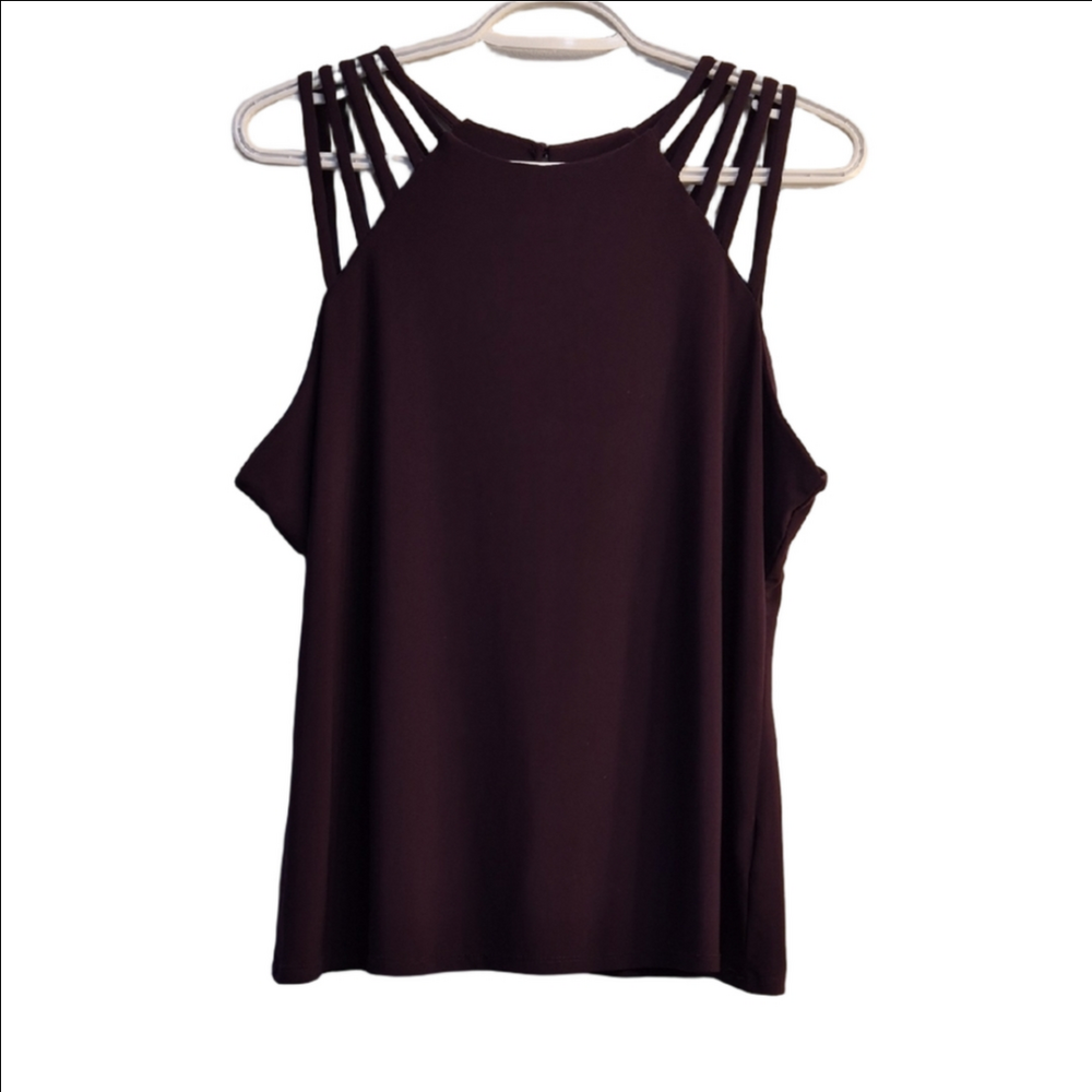 A.U. W Strappy Mock-Neck Tank Top in Deep Plum